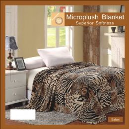 12 Pieces Safari Animal Print Microplush Blanket In Twin - Micro Plush Blankets