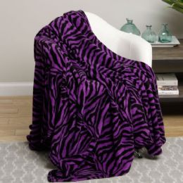 12 Wholesale Purple Animal Print Microplush Blanket In Queen