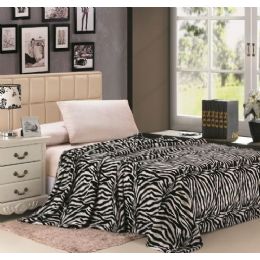 12 Wholesale Zebra Black And White Microplush Animal Print Blanket In Twin