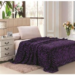 12 Wholesale Zebra Purple Microplush Animal Print Blanket In King