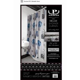 12 Pieces Black Blue And White Deluxe Shower Curtain - Shower Curtain
