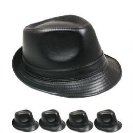 24 Wholesale Fedora Hat All Black