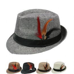 24 Wholesale Trilby Fedora Hat Set With Feather Mix Color