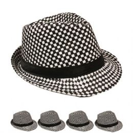24 Wholesale Black And White Checkered Party Trilby Fedora Hat Set