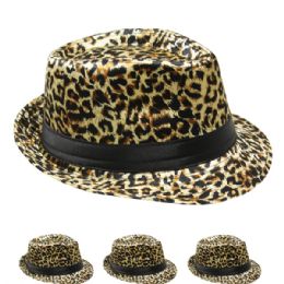24 Wholesale Cheetah Print Fedora Hat