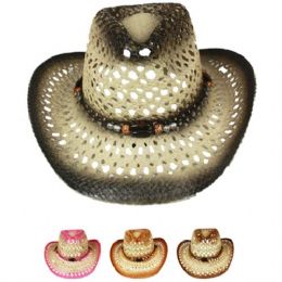 12 of Cut Out Open Weave Cowboy Hat Assorted