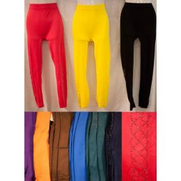 24 Wholesale Thin Solid Color Legging With Rhinestone Pattern