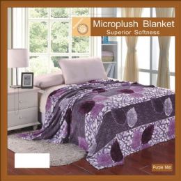 12 Pieces Flower Print Blankets Full Size Purple Mist - Blankets & Bedding
