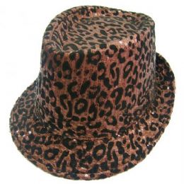 36 Wholesale Brown Leopard Style Fedora Hat