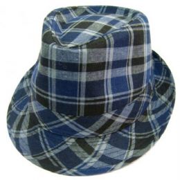 36 Wholesale Blue Stripe Fedora Hat