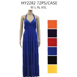 72 Wholesale Ladies Solid Color Long Summer Dress