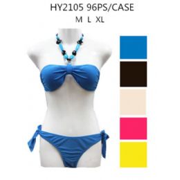 48 Wholesale Ladies Solid Color 2pc Swim Set