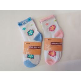 288 Pairs Sock Girl 2pk/set W/print 2ass - Girls Ankle Sock
