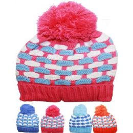 72 Pieces Kid Winter Hat Assorted Color With Pom Pom - Junior / Kids Winter Hats