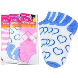 144 Wholesale Socks Women's 2pk/set 2asst cl