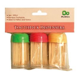 48 Pieces 3 Pack Bamboo Toothpick Dispensers With/300 Picks - Toothpicks