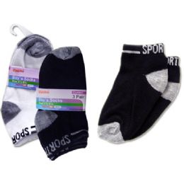 288 Wholesale Socks 3 Pair Boy's /sportwhite,black Clr