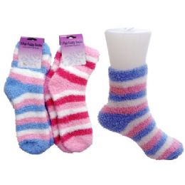 144 Units of Striped Fuzzy Sock - Womens Fuzzy Socks