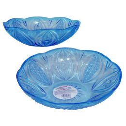 48 Wholesale Round Crystal Bowl Transparent Blue