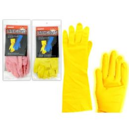 144 Pairs Glove Rubber Mediumpink+yellow - Kitchen Gloves