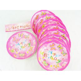 144 Pieces 8 Piece 'happy Birthday' Butterfly Print - Party Paper Goods