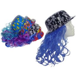 72 Wholesale Hat With Long Hair 4 Designsupc. 13.75" Long Hair