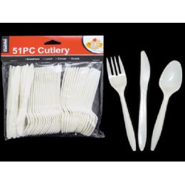 72 Pieces Plastic Cutlery 51pc White Clr - Disposable Cutlery