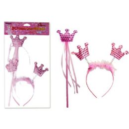 144 Pieces Crown With Band Princess Pink Clr - Costumes & Accessories