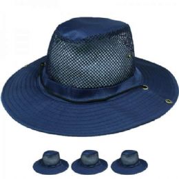 24 Wholesale Men Navy Blue Breathable Mesh Hiking Boonie Hat