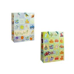 144 Pieces Bag M Bb Gl 24.5x19.6x9 2asst Design - Gift Bags Baby