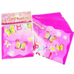 144 Pieces Napkins 20 Piece Butterfly Design - Party Paper Goods