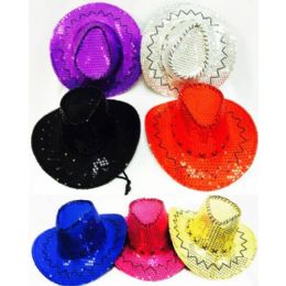 24 Wholesale Girl's Sequins Cowboy Hat Assorted Colors