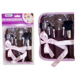 144 Wholesale Makeup Brush 5pc 7x6.5" 2asstpink,purple Clr