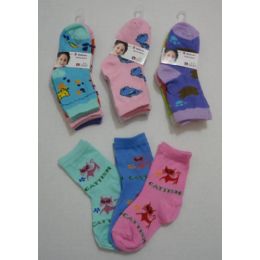 180 Wholesale Girl's Printed Crew Socks 2-4