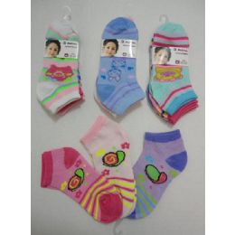 180 Units of Girl's Printed Anklet Socks 4-6 - Girls Ankle Sock