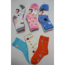 180 Wholesale Girl's Printed Crew Socks 4-6