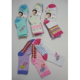 180 Units of Girl's Printed Crew Socks 6-8 - Girls Crew Socks