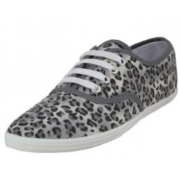 24 Wholesale Women's Grey Leopard Print Canvas Shoes