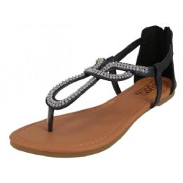 18 Wholesale Women's Rhinestone Sandals Black Color Only