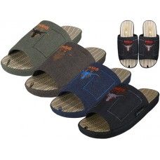 36 of Men Satin Open Toes Embroidery Upper House Slippers