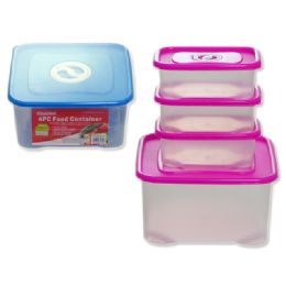 72 Wholesale Food Container 4pc Blue Pink