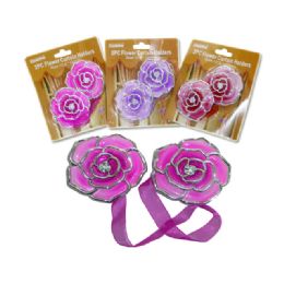 144 Wholesale Curtain Holders 2 Flowers12.6" Long Red,pink,purple Clr