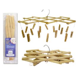 72 Units of Clothes Hanger W/16pegs Bamboo2.3x1/2"peg 13" Long - Clothes Pins