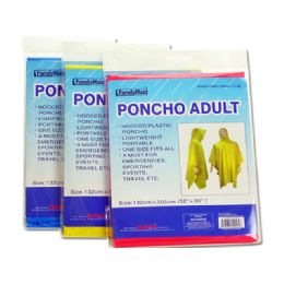 144 Wholesale Adult Poncho, 3 Assorted Colors