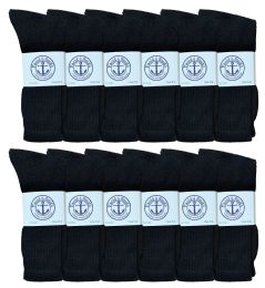 Wholesale Yacht & Smith Mens Soft Cotton Athletic Crew Socks, Terry Cushion, Sock Size 10-13 Black
