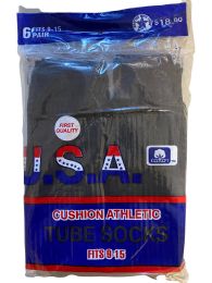 Wholesale Usa Men's Sport Tube Socks, Referee Style, Size 9-15 Solid Black