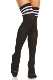 Wholesale Yacht & Smith Womens Over The Knee Referee Thigh High Boot Socks Black With White Stripes