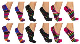 Wholesale Yacht & Smith Womens Cotton No Show Loafer Socks With Anti Slip Silicone Strip Assorted Prints