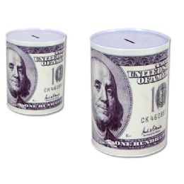 24 Wholesale Coin Bank, Saving Tin, Us $100 Bill