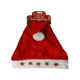 144 Units of Christmas Hat With Light Up Stars - Christmas Novelties